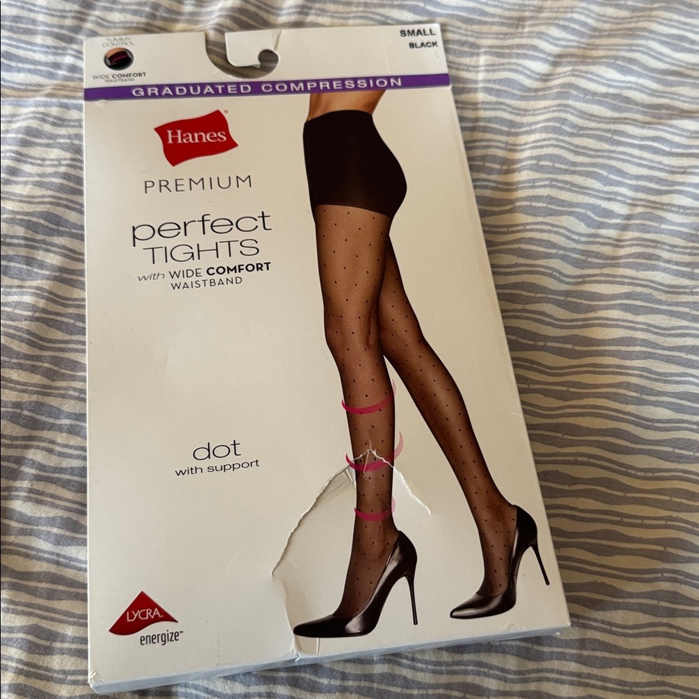 Hanes perfect rights dot pattern sheer tights pantyhose small
